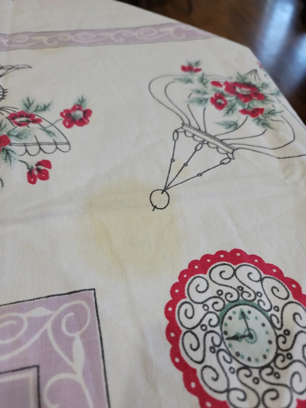 Vintage Rectangular Cotton Tablecloth White Lavender Floral Print
